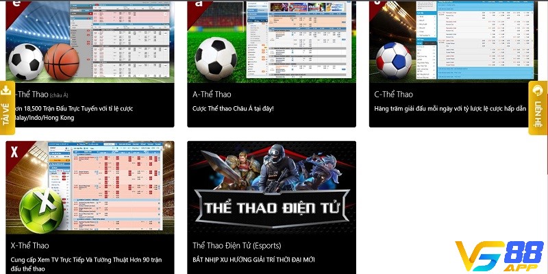 Các sảnh game trong cá cược thể thao điện tử VN88